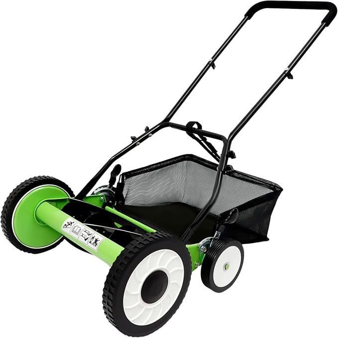 16 Inch Manual Reel Lawn Mower, 5-Blade Push Reel Mower Cordless Push Reel Lawn Mower with Adjustable Cutting Height and Grass Catcher for Yard, Garden by Unknown