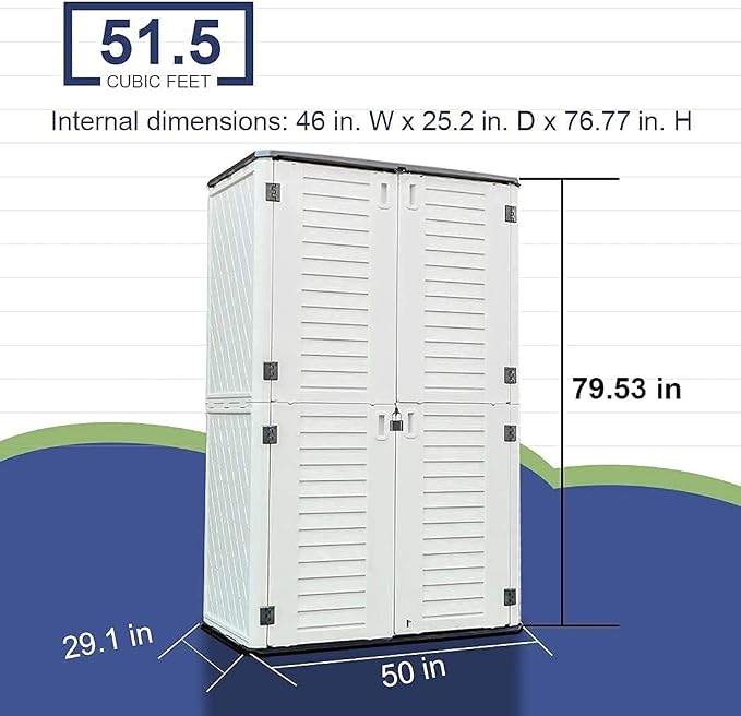 Kinying Outdoor Storage Cabinet, Vertical Storage Shed Perfect to Store Patio Furniture, Garden Tools Accessories,Bike,Beach Chairs and Lawn Mower, 4x2.5 Feet off-white-02B - Image 6