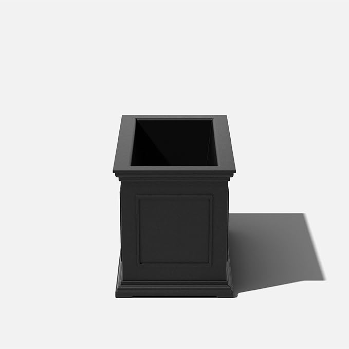 Veradek Brixton Series Large Plastic Planter - Black, Outdoor Patio/Balcony, All-Weather Resistant, Dimensions: 17.5"H x 16"W x 32"L, Classic Estate Design for Flowers, Trees, Shrubs