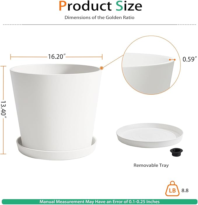 Wide Planters for Outdoor Plants, Extra Large Indoor Flower Pots for Garden, Front Porch, Patio - Round Resin Planter Set of 2 (White, 16" D x 14" H)