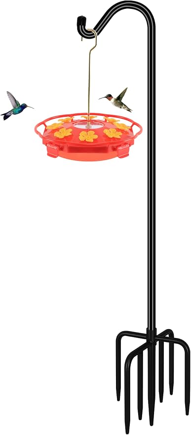 FEED GARDEN 92 Inch Adjustable Outdoor Shepherds Hook Bird Feeder Pole with 7 Prongs Base, Premium Steel Heavy Duty Tall Shepards Hooks for Hanging Bird Feeders, Plant Basket, Lanterns, 1 Pack by FEEDGARDEN