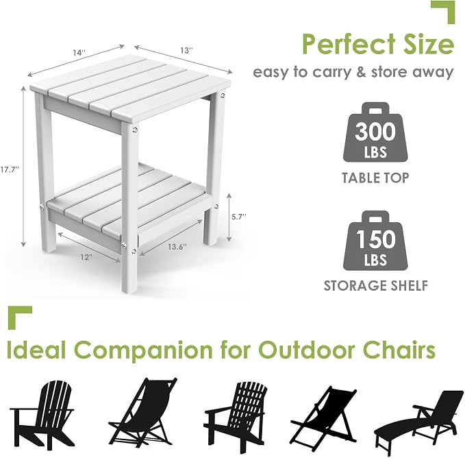 GREENVINES Outdoor Rocking Chair Set | 3-Piece | 2 Rocking Chairs with 1 Side Table | Porch Rocker | HDPE Plastic | White | Patio Furniture Sets | High Back | Big & Tall | Ladder Back - Image 4