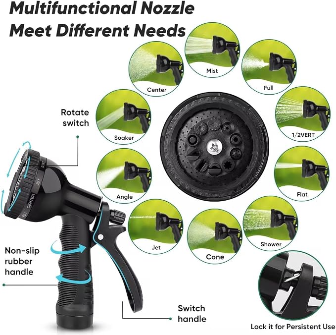 Garden Hose 50ft, Heavy Duty Stainless Steel Water Hose with 10 Functional Nozzles, No Kink, Lightweight and Flexible, Easy to Use and Store, Strong and Sturdy, Suitable for Yard and Lawn - Image 3