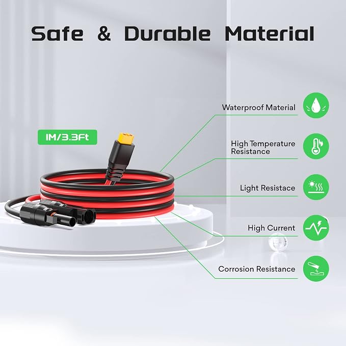 Bateria Power Solar to XT60 Charge Extension Cable 12AWG 3.3Ft Solar Connector to XT60 Adapter Cable for Solar Panel to LiFePO4 Battery RV Portable Power Station Solar Generator - Image 4