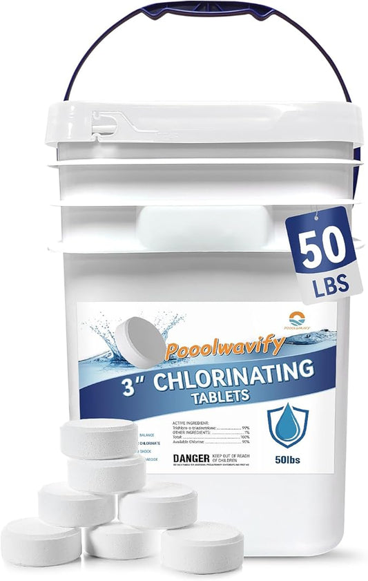 3 Inch Chlorine Tablets for Swimming Pools & Spas | 90% Available Chlorine Trichlor Pool Tablets | Long-Lasting Slow Dissolving Sanitizer for Clean & Clear Water (3inch-50Lbs) by Unknown