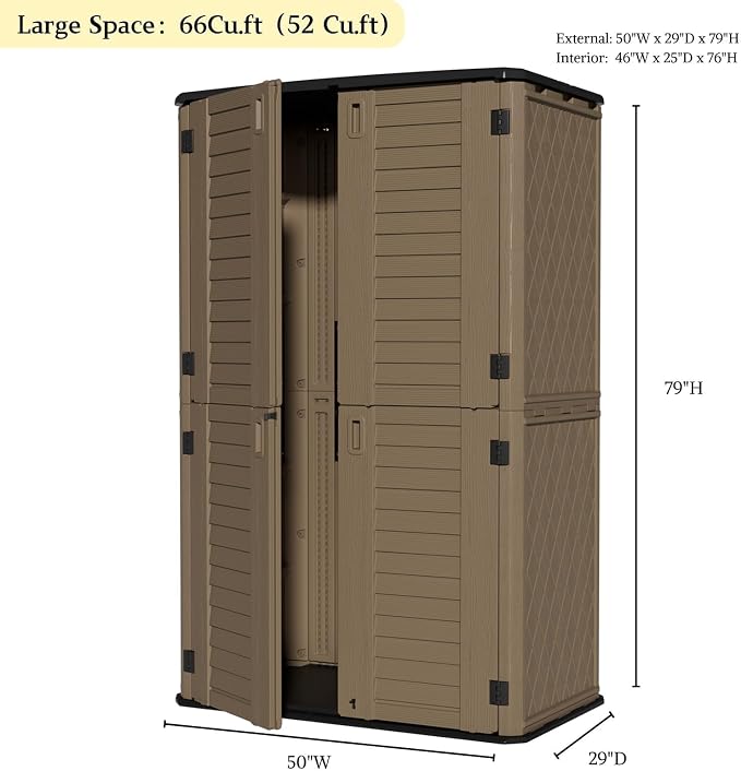 ZZM Large 67 Cu.ft Waterproof Storage Shed, Outdoor Storage Cabinet，Durable Resin Sheds for Patio Furniture, Garden Tools, Pool Accessories, Mower Storage (Coffee) - Image 5