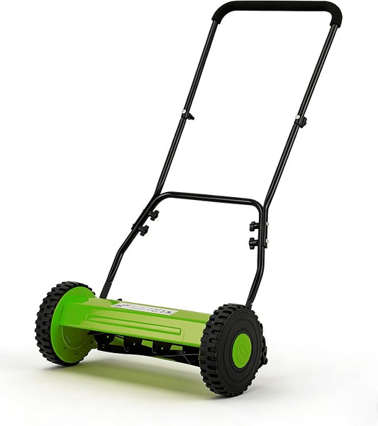16 Inch Manual Reel Lawn Mower, 5-Blade Push Reel Mower with Adjustable Cutting Height, Walk-Behind Compact Hand Push Mower for Small Yards, Quiet Cordless Mowing (Green) — No Grass Catcher Bag by HighQualityandFastShipping