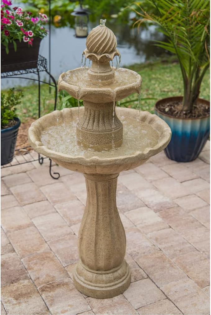 Kenroy Home 51009SNDST Frost Outdoor Solar Floor Fountain with Tan Finish, Traditional Style, 44" Height, 22" Width, 22" Depth