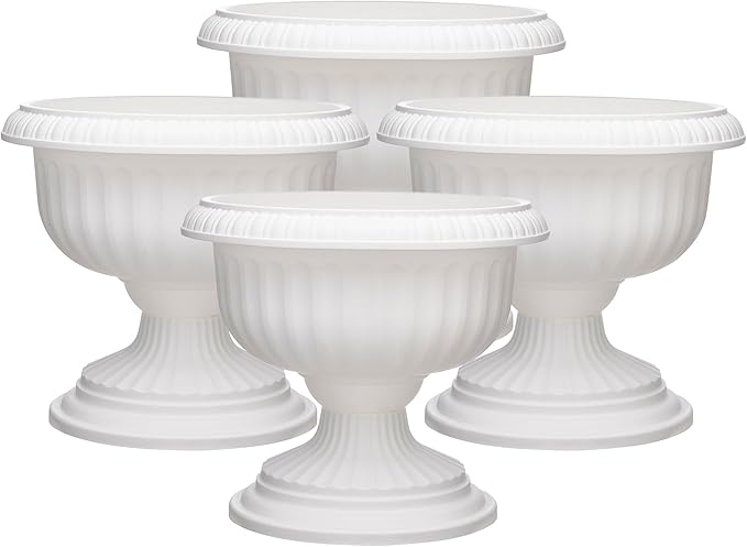 Southern Patio Dynamic Design 18 Inch Outdoor Home Grecian Urn Versatile Planter Pot for Entryways and Backyard Patios, White (4 Pack)