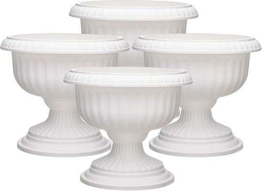 Southern Patio Dynamic Design 18 Inch Outdoor Home Grecian Urn Versatile Planter Pot for Entryways and Backyard Patios, White (4 Pack)
