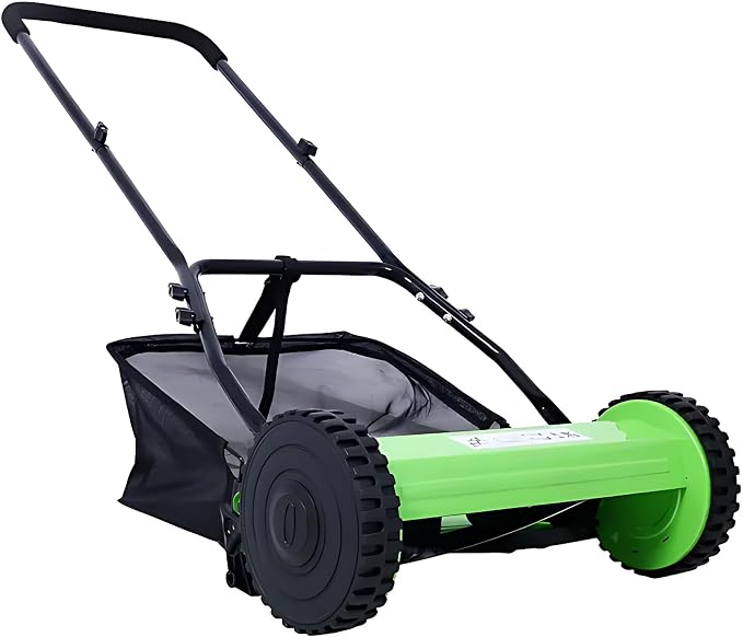 14-Inch 5-Blade Push Reel Lawn Mower with Grass Catcher, Green - Adjustable Height Precision Cutting, Eco-Friendly Manual Lawn Mower with Durable Steel Blades for Lawn Maintenance by Unknown