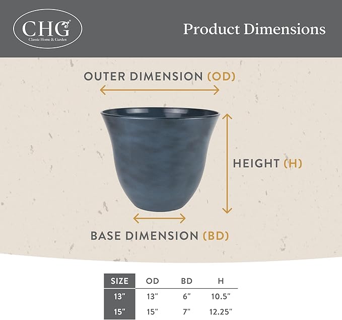 Classic Home and Garden Honeysuckle Resin Planters - Lightweight Indoor & Outdoor Plant Pots - UV-Resistant Plastic Flower Pots - Pot Planters for Flowers & Herbs (13" Orange Ember)