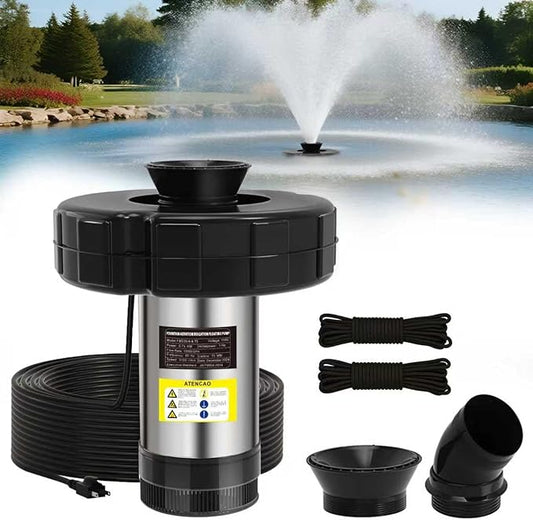 15000 GPH Pond Fountain Aerator, 110V,Floating Pond Fountain Pump with Stainless Steel Body, Pond Aerator Pump for Small & Large Ponds and Lakes (Black)
