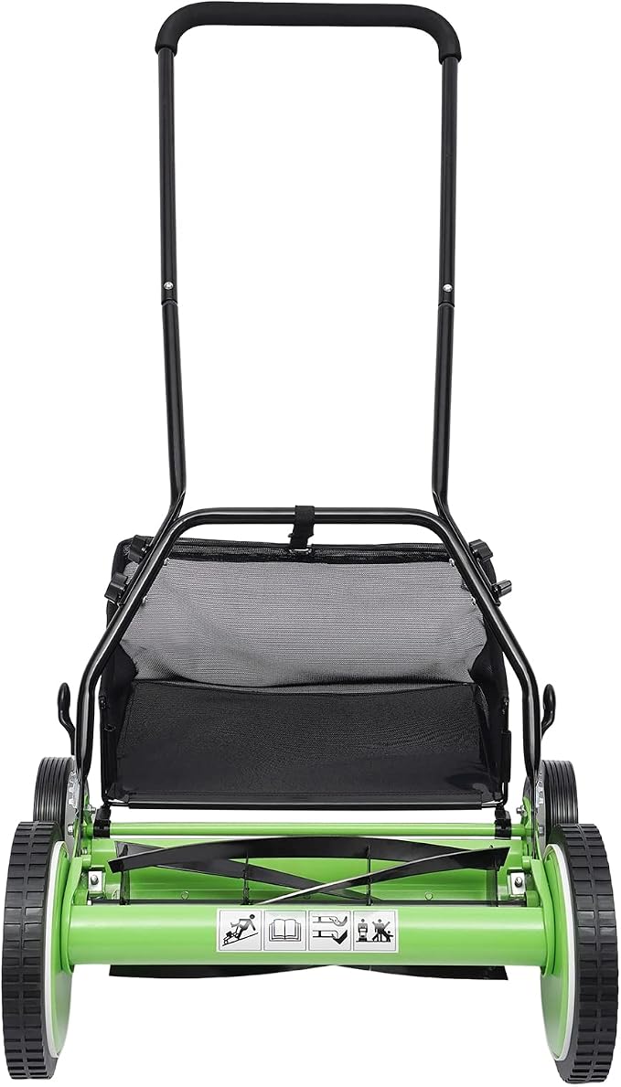 16 Inch Manual Lawn Mower, 5-Blade Manual Reel Push Behind Machine, Walk-Behind Mowers Outdoor Equipment with Grass Catcher Bag for Green Lawns Driveways & Courtyards - Image 5