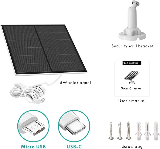 Solar Panel for Security Camera, 5W USB Solar Panel Compatible with Rechargeable Battery Camera, Solar Charger for Camera with IP65 Waterproof, Adjustable Bracket, 9.8ft Cable(3 Pack) - Image 7