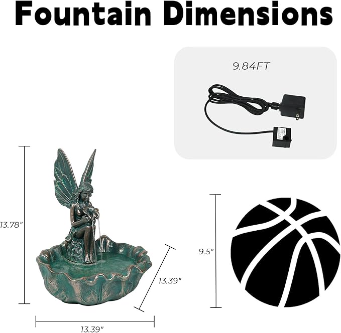 ZMG 14" Angel Fairy Outdoor Water Fall Fountain, Durable Resin Garden Fountain for Home Decor, Office, Gardens, Landscaping, Patios, Balconies, Bronze, Gift Ideas