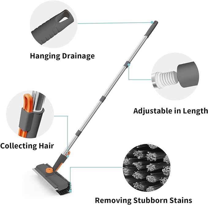 Floor Scrub Brush with Long Handle, 3 in 1 Scrape and Heavy-Duty Stiff Bristle Scrubber Brush for Cleaning Shower Bathroom, Patio, Pool, Garage, Kitchen, Wall and Deck (Gray, 1 Pack) - Image 5