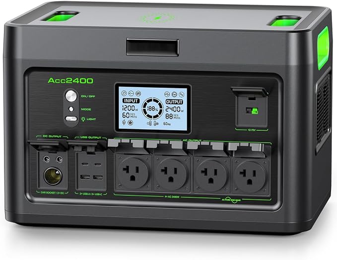 Portable Power Station 2400W Solar Generator, 1843Wh UPS Home Battery Backup, LiFePO4 Battery Supply with 12 Outlets(2400W AC Outlets,4800W Peak), USB-C PD100W, 2Hrs Quick Charge, RV Camping by GRECELLPOWERSTATION