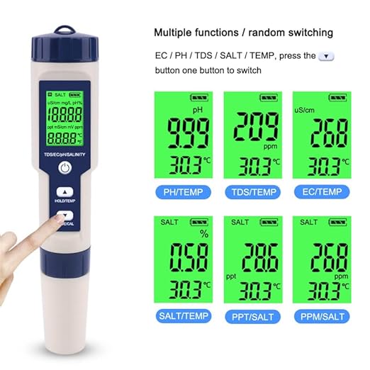 Pool Salt Tester & PH Meter, Hofun Digital Salinity Meter and PH Tester for Aquarium and Pool Saltwater Water, 5 in 1 Salinity PH Temp EC and TDS Meter, Aquarium Swimming Pool Hot Tub, High Accuracy - Image 6