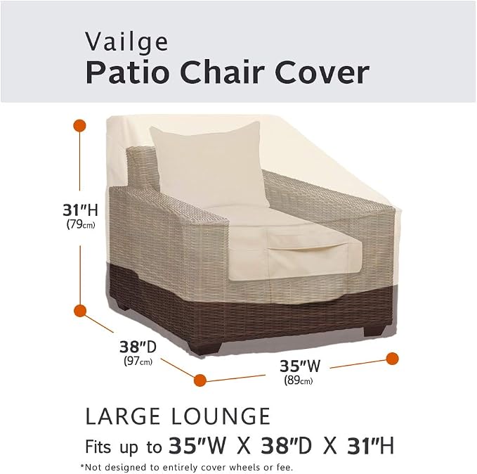 Vailge Patio Chair Covers, Lounge Deep Seat Cover, Heavy Duty and Waterproof Outdoor Lawn Patio Furniture Covers (Large, Beige & Brown) - Image 2