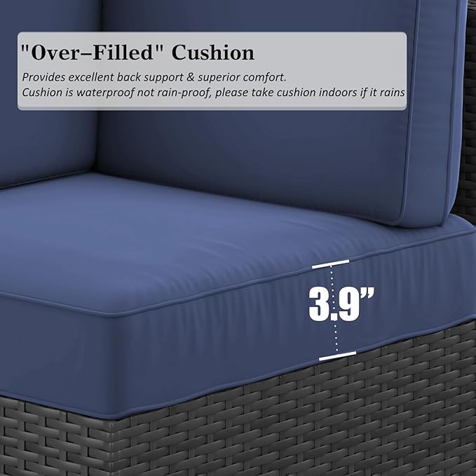 LayinSun 8 Piece Patio Furniture Set with 44" Propane Gas Fire Pit Table, Outdoor Sectional Conversation Set Wicker Rattan Sofa Set with Coffee Table