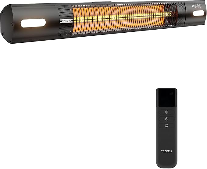 Wall Mounted Patio Heater with LED Light, 1500W Electric Outdoor Heater, Fast Carbon Infrared Heating with Remote & Timer, IP65 Waterproof for Backyard, Gazebo and Outside Evening