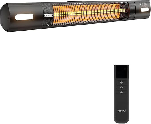 Wall Mounted Patio Heater with LED Light, 1500W Electric Outdoor Heater, Fast Carbon Infrared Heating with Remote & Timer, IP65 Waterproof for Backyard, Gazebo and Outside Evening