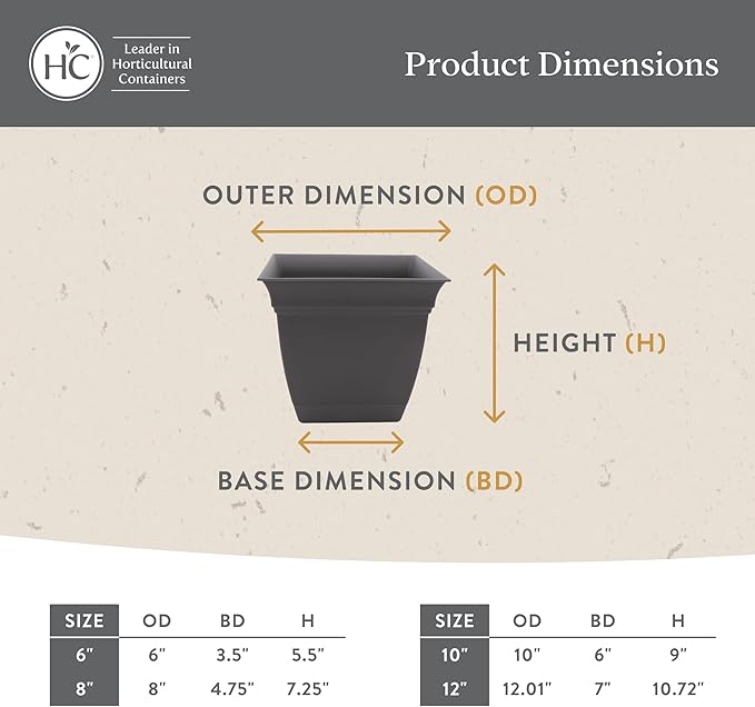 The HC Companies 10 Inch Eclipse Square Planter Pots with Drainage Holes & Attached Saucer, Lightweight UV-Resistant Plastic Indoor Outdoor Planters, 2-Pack Flower Pots, Garden Home Decor, Slate Blue