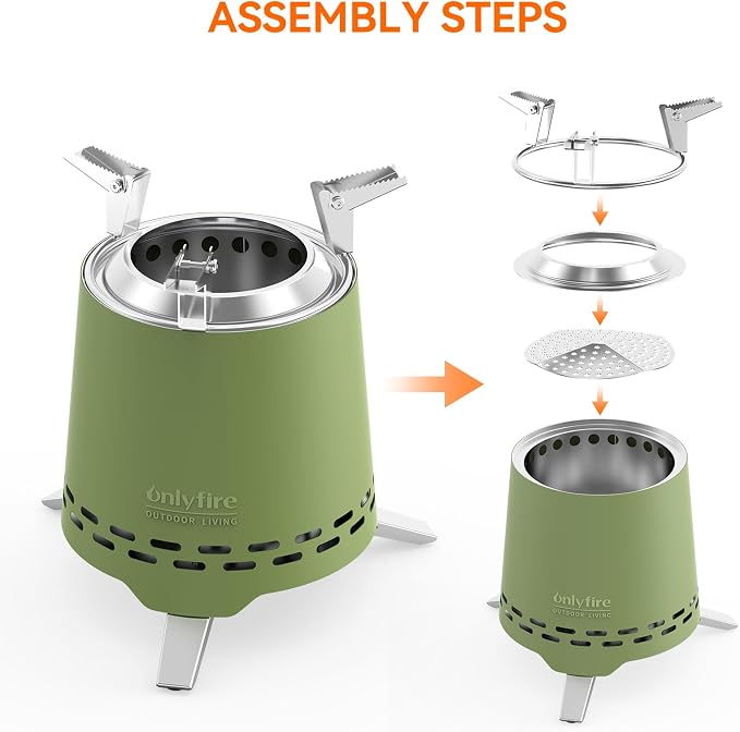 2 in 1 Portable Fire Pit with Pot Bracket & Carry Bag, Camping Stove Smokeless Fireplace for Patio Backyard RV Tailgating, Stainless Steel, Green 9", #FP047 - Image 3