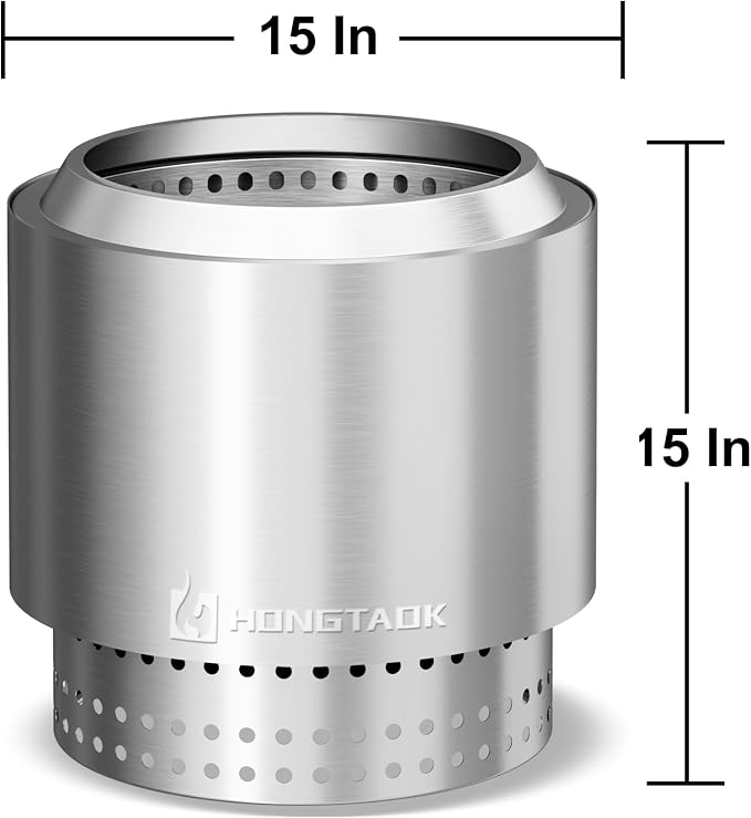 15 Inch Smokeless Fire Pit with Removable Ash Pan, Fire Pits for Outside Wood Burning, Portable Bonfire Outdoor Firepit, Waterproof Bag & Poker Included, Stainless Steel, Camping Backyard - Image 2