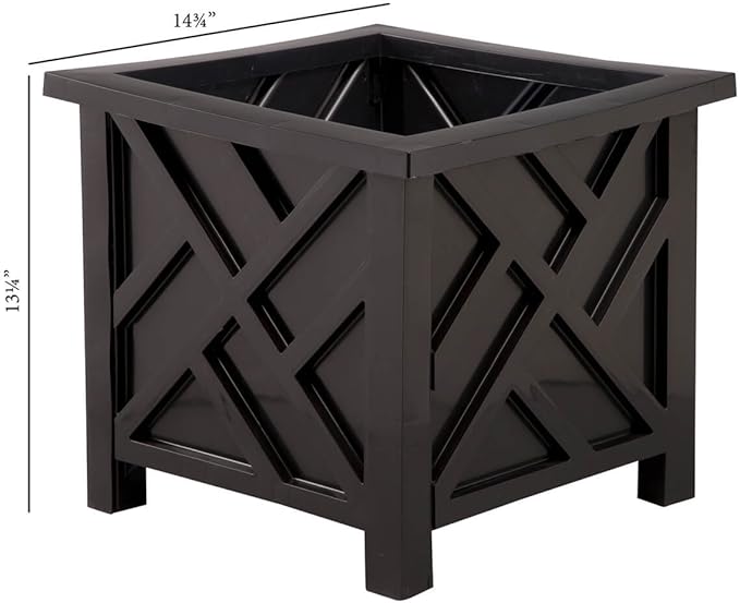 Miles Kimball Chippendale Planter Box, Black – Plant Holder for Garden, Patio and Lawn – 14 ¾” sq. x 13 ¼ H Overall