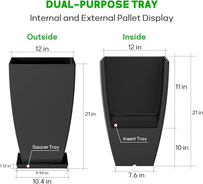 21" Tall Outdoor Planters Set of 2,Front Porch Planter Pots with Drainage Design Holes for Patio, Porch, Garden, Indoor,Black