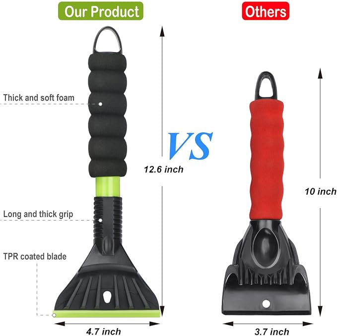 Oversized Ice Scrapers for Car Windshield, Snow Brush Scrapers Car Window Frost Removal with Foam Handle, 4.7Inch Large Soft Blade for SUVs Trucks-Scratch???1pc??? - Image 5