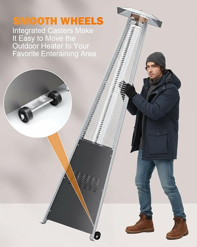 Pyramid Patio Heater, 48000 BTU Fast Heating Outdoor Heater for Large Spaces with Wheels & Weatherproof Cover, Triple Protection System for Restaurant Patios, Rooftop Bar, Event Spaces