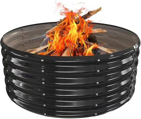 YSEJOMP 40 Inch Round Galvanized Fire Pit Ring/Fire Ring - Foldable and Perfect for Outdoor Gatherings and Campfires in The Yard/Garden/Park/Beach (Black+Gray, 3.3 FT Diameter+1.5 FT Tall) by YSEJOMP