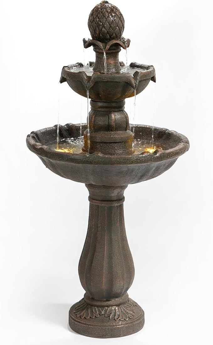 3 Tiered Outdoor/Indoor Water Fountains –42.2 in. Tall, Like Stone Bird Bath for Outside, Elegant Waterfall Feature for Garden, Yard, Patio, Home Decor (Bronze Color)