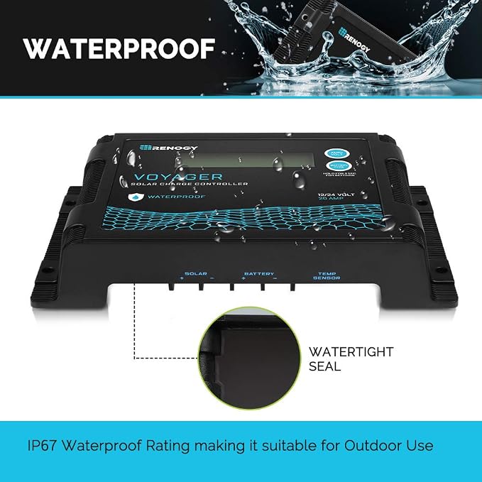 Renogy Voyager 20A 12V/24V PWM Waterproof Solar Charge Controller w/ LCD Display for AGM, Gel, Flooded and Lithium Battery, Used in RVs, Trailers, Boats, Yachts, Voyager 20A - Image 2