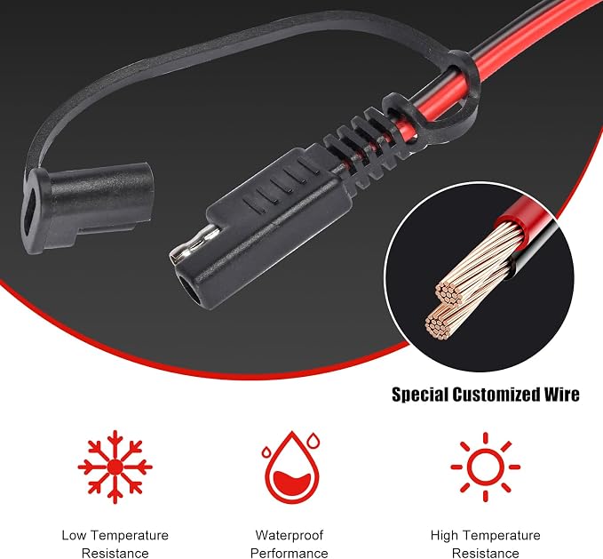 10.17FT Battery Clip-on Alligator Clamps to SAE Connector, 14AWG Crocodile Clips to SAE Solar Power Extension Cable Charging Wire 3.1 m - Image 4