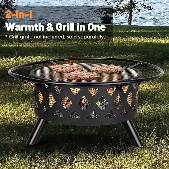 Red Mountain Valley 30'' Outdoor Wood Burning Fire Pit, 2-in-1 Large Round Fire Pit for Outside, Outdoor Fireplaces with Spark Screen, Fire Poker, Cover, Ideal for Patio, Backyard, Camping, Picnic - Image 4