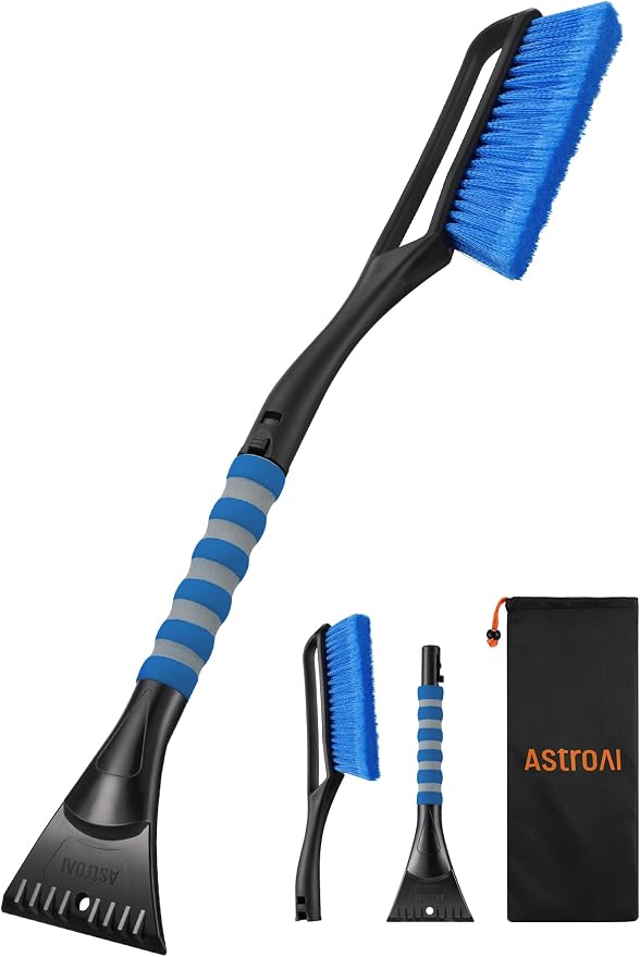 AstroAI 27" Snow Brush and Ice Scrapers for Car Windshield, Detachable Snow Scrapers with Ergonomic Foam Grip for Cars, Trucks, SUVs (Heavy Duty ABS, PVC Brush, Blue) by AstroAI