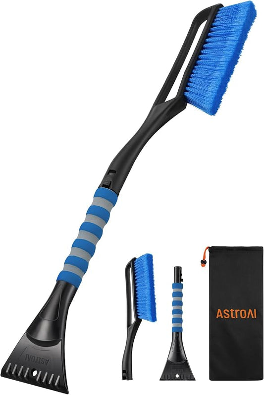 AstroAI 27" Snow Brush and Ice Scrapers for Car Windshield, Detachable Snow Scrapers with Ergonomic Foam Grip for Cars, Trucks, SUVs (Heavy Duty ABS, PVC Brush, Blue) by AstroAI