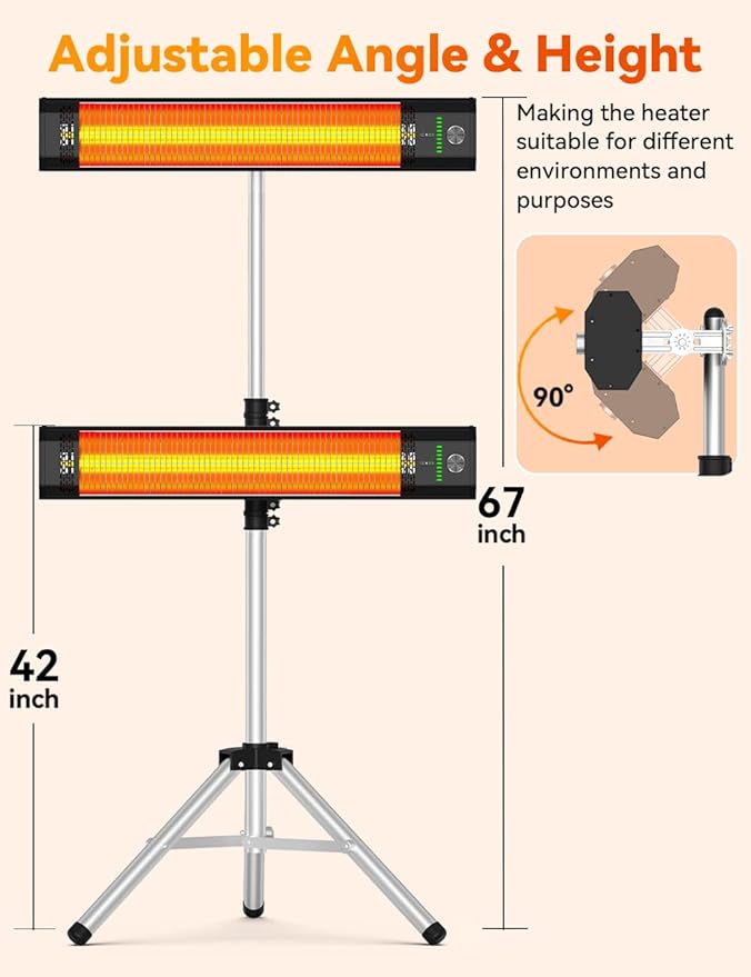 BALKO Outdoor Heater for Patio Electric, 9 Heating Levels, IP65 Waterproof Patio Heaters for Outdoor Use, 1500W Heating Covers 400Sq.ft, 9H Timer, Tip-Over & Overheat Protection, 20FT Remote Control