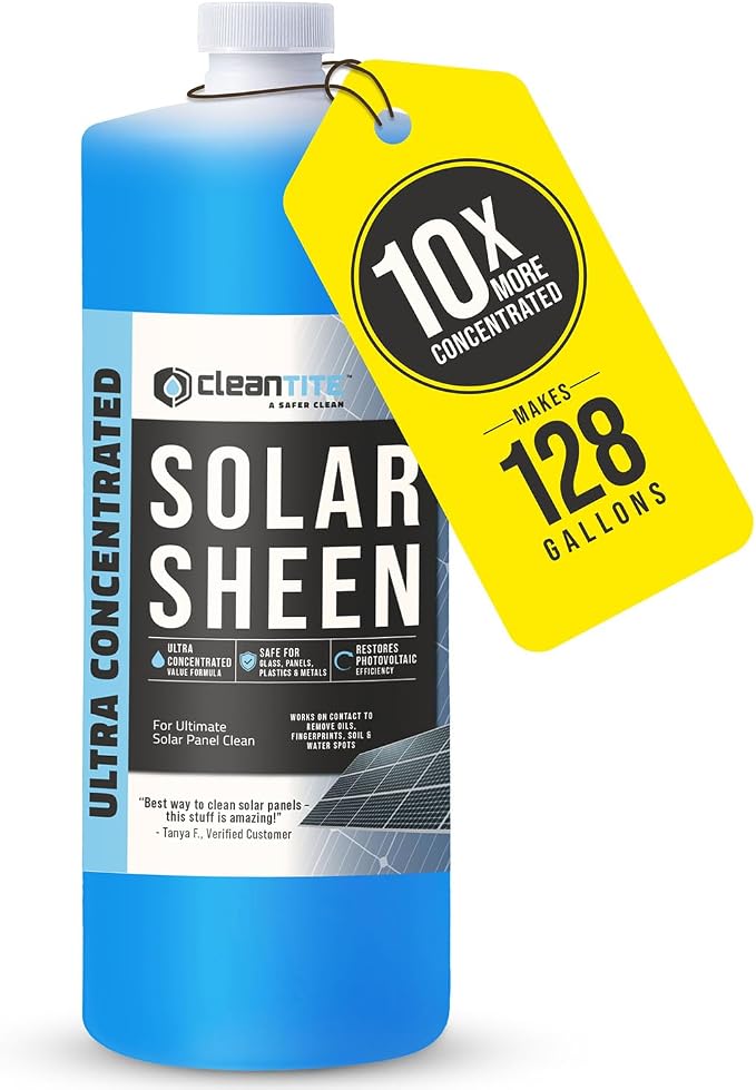 Solar Panel Cleaner Solar Sheen (Makes 128 Gallons) - Super Concentrated Glass & Solar Panel Cleaning, Remove Oils, Fingerprints & Water Spots - (32 oz) by BEEST