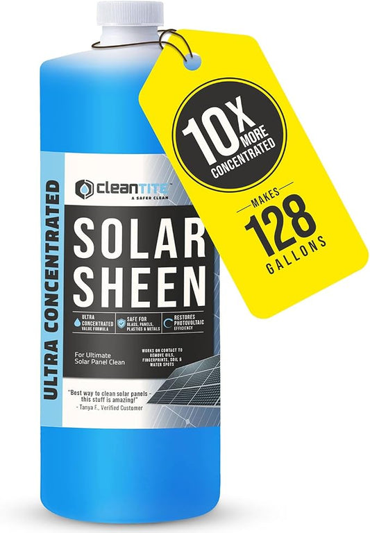 Solar Panel Cleaner Solar Sheen (Makes 128 Gallons) - Super Concentrated Glass & Solar Panel Cleaning, Remove Oils, Fingerprints & Water Spots - (32 oz) by BEEST