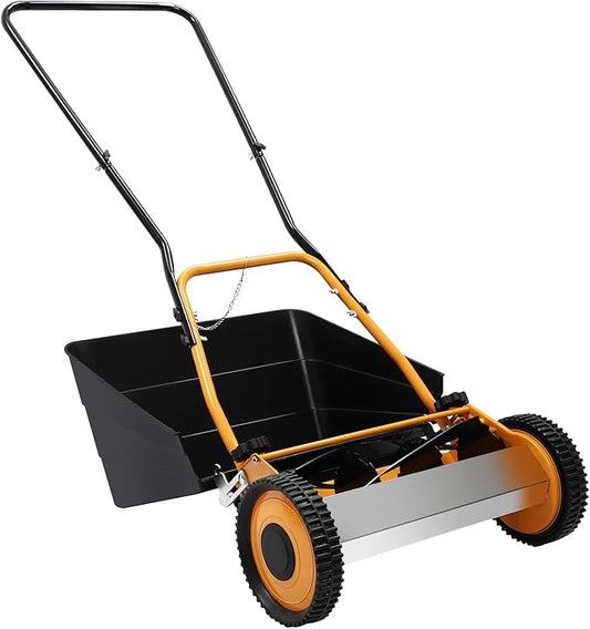 14" Push Reel Lawn Mower with Grass Catcher, Manual 4-Blade Hand Mower, 0.47"-1.65" Adjustable Cutting Height, Lightweight & Eco-Friendly by Unknown