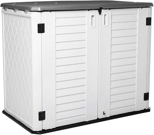 Horizontal Outdoor Garden Storage Shed for Backyards and Patios, Plastic Storage Box Waterproof, Small Shed 26 Cubic Feet Capacity for Bike, Garbage Cans, Lawn Mower, Tools and Garden Accessories by KINYING