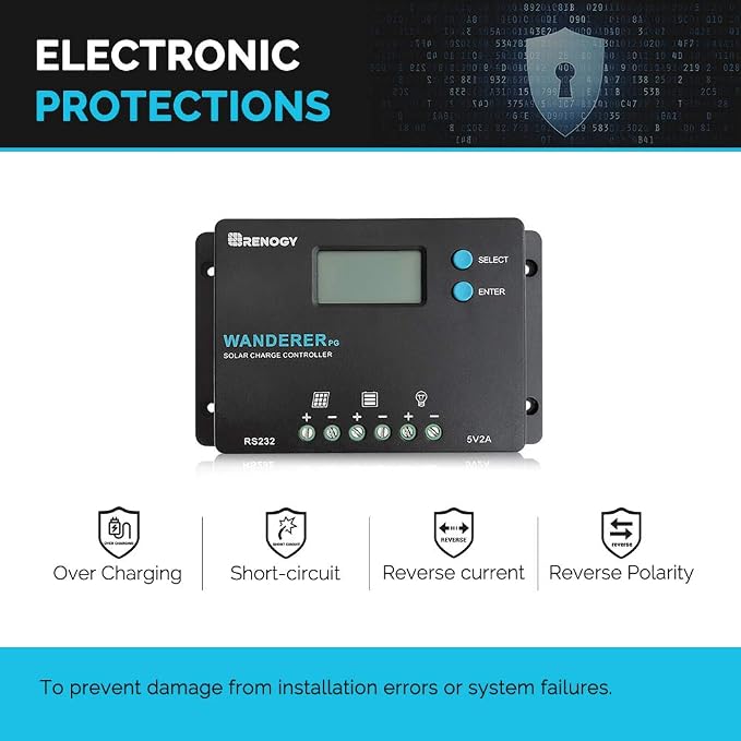 Renogy 10A 12V/24V PWM Postive Ground Solar Charge Controller Regulator Compact Design w/ LCD Display for Deep Cycle Sealed, Gel, and Flooded Battery, Wanderer PG 10A,Black - Image 5