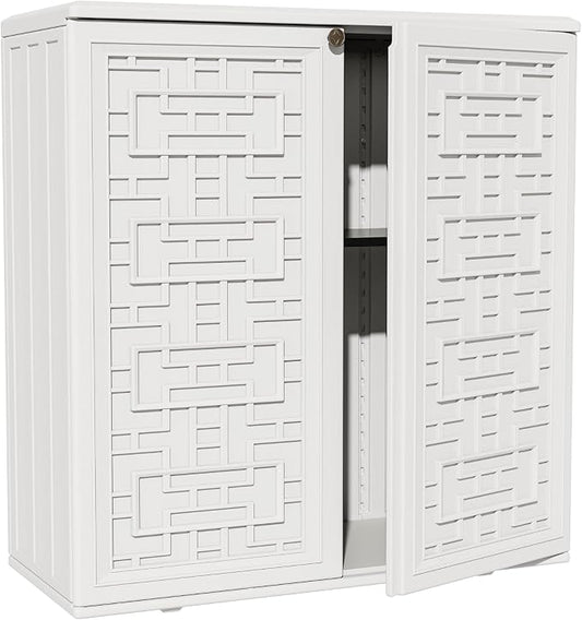 ZZM HDPE Outdoor Storage Shed, Outdoor Plastic Storage Cabinet, Horizontal Resin Tool Shed for Garden, All Weather Outdoor Storage Clearance, DIY Usage, with one Shelf (White) by ZZM
