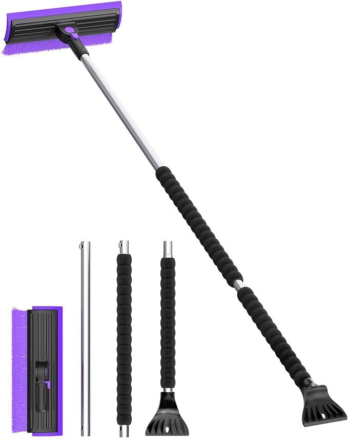 helloleiboo 2025 Extra Long 55.7" Ice Scrapers for Car Windshield Multi-Functional Detachable Car Ice Scraper with Foam Grip and 270° Pivoting Brush Head Snow Brush for SUV Truck Auto(Purple) - Image 8