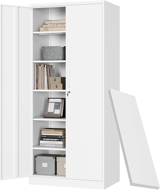 Letaya Metal Storage Cabinet with Lock Door Adjustable Shelf,72" Steel Lockers for Office, Home,School,Kitchen,Garage Tool Utility Cabinet (2 Door-White) by LetayaMetalCabinets